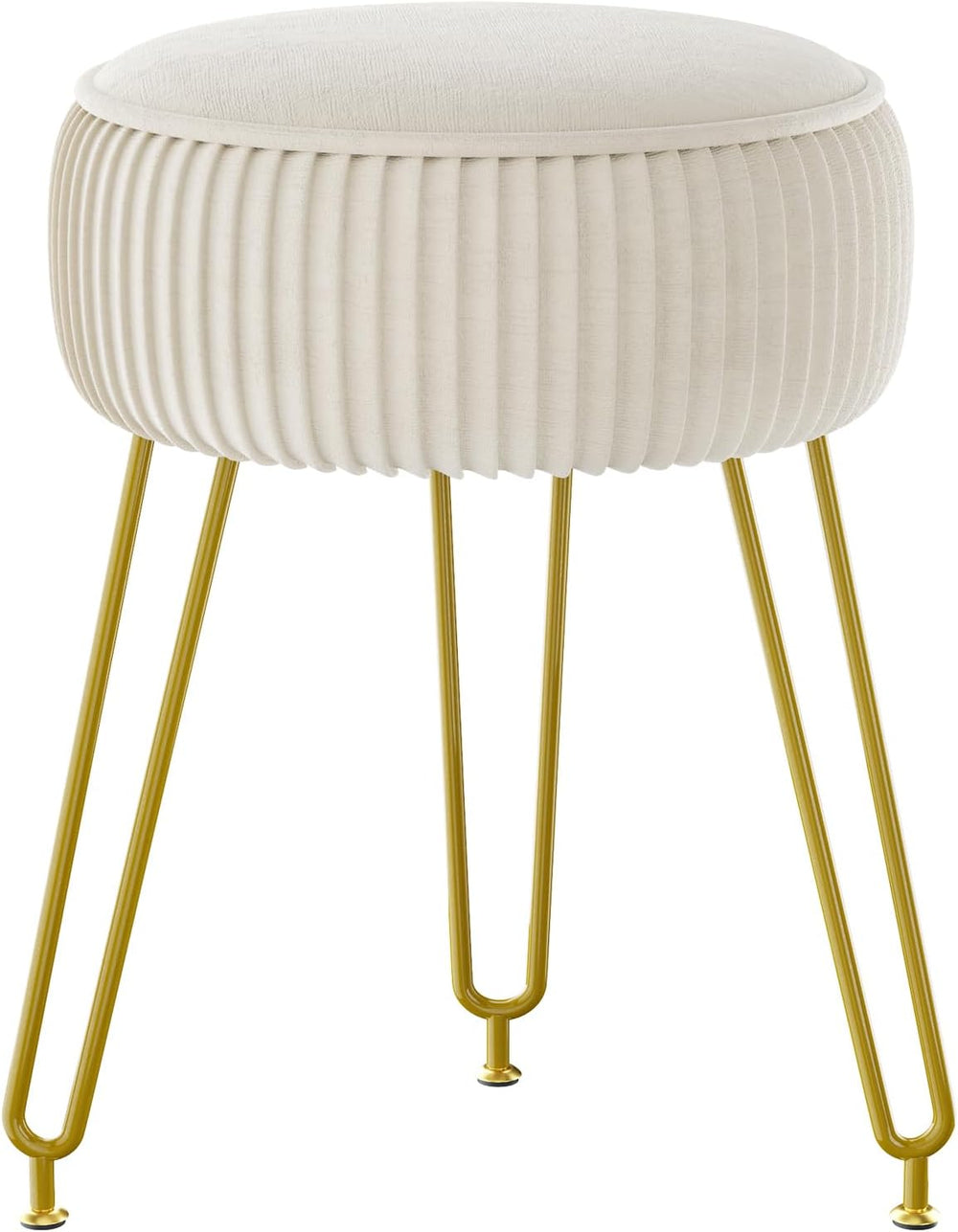 IBUYKE Makeup Vanity Stool, Velvet Round Footrest Ottoman, White LG-30M | Dre...
