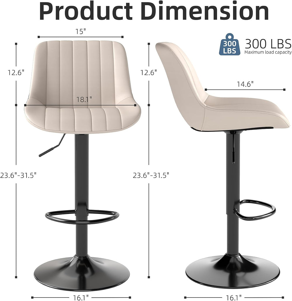 Youhauchair Adjustable Faux Leather Bar Stools Set of 2, Beige