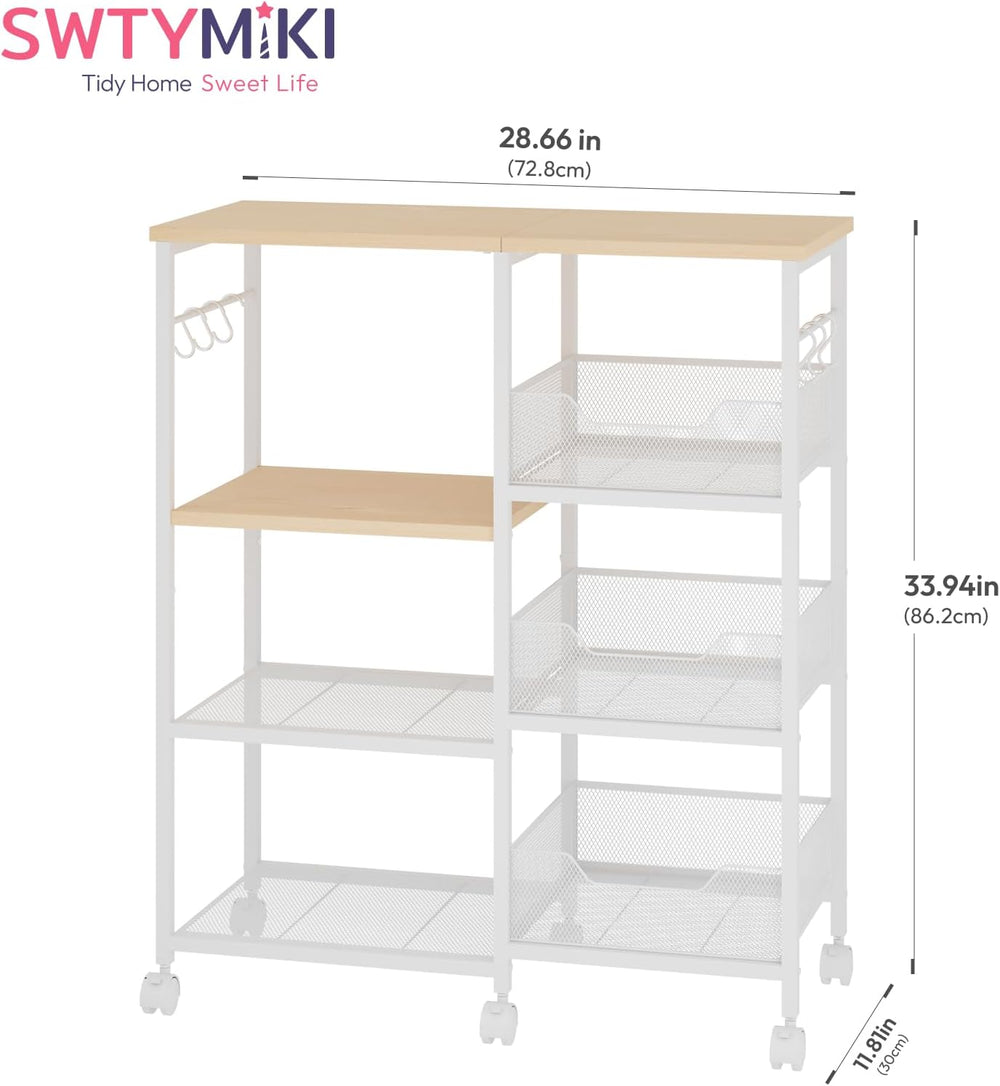 SWTYMIKI Kitchen Island Cart on Wheels - 4 Tier Rolling Kitchen Table Cart wi...