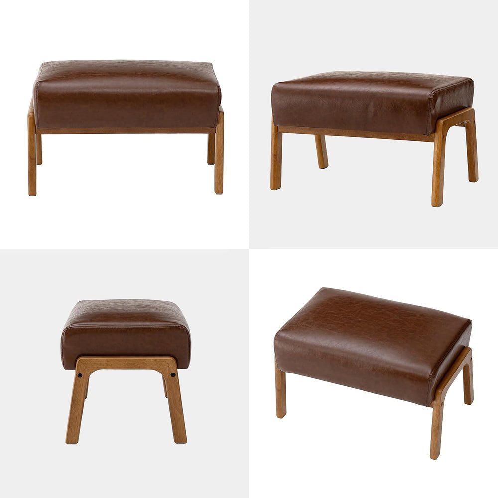 Glitzhome Rectangle Ottoman Bench, Modern Coffee Leatherette Footstool with W...