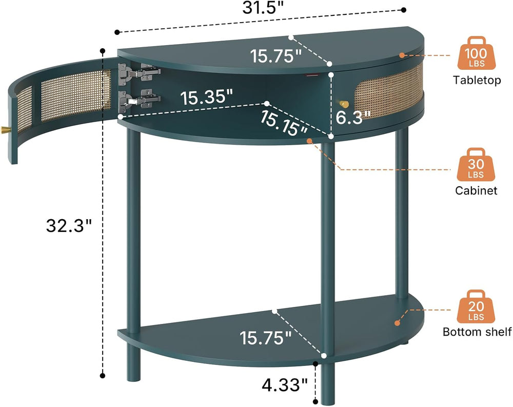 Rovibek 31.5 Inches Rattan Half Moon Console Table for Entryway - Small Entry...