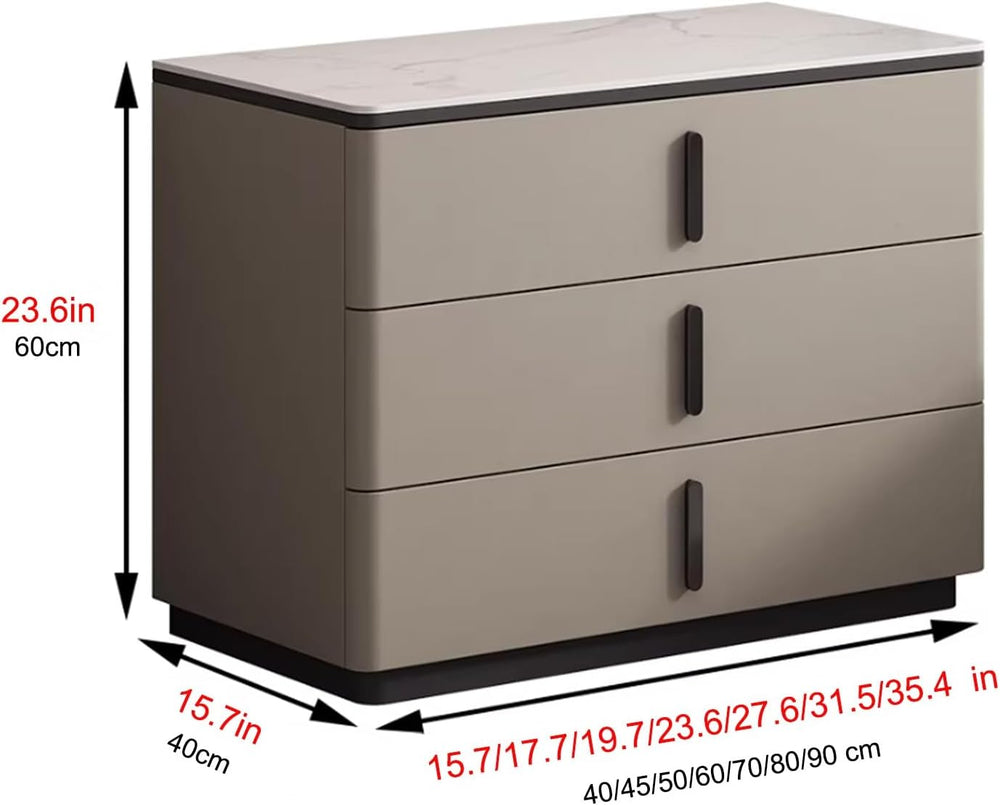 3 Drawer Nightstand, Rock Board Bed end Side Table Cabinet, Bedside Desk Leat...