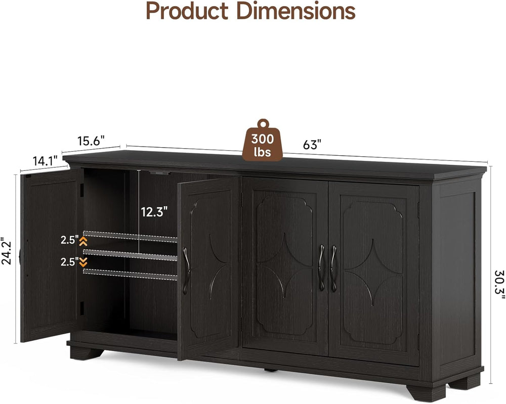 ONBRILL 63 Inch Buffet Cabinet with Storage, Large Sideboard Cabinet with 4 C...