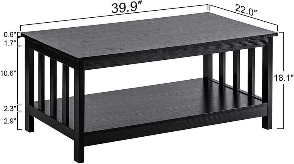 ChooChoo Mission Coffee Table, Black Wood Living Room Table with Shelf, 40 Black