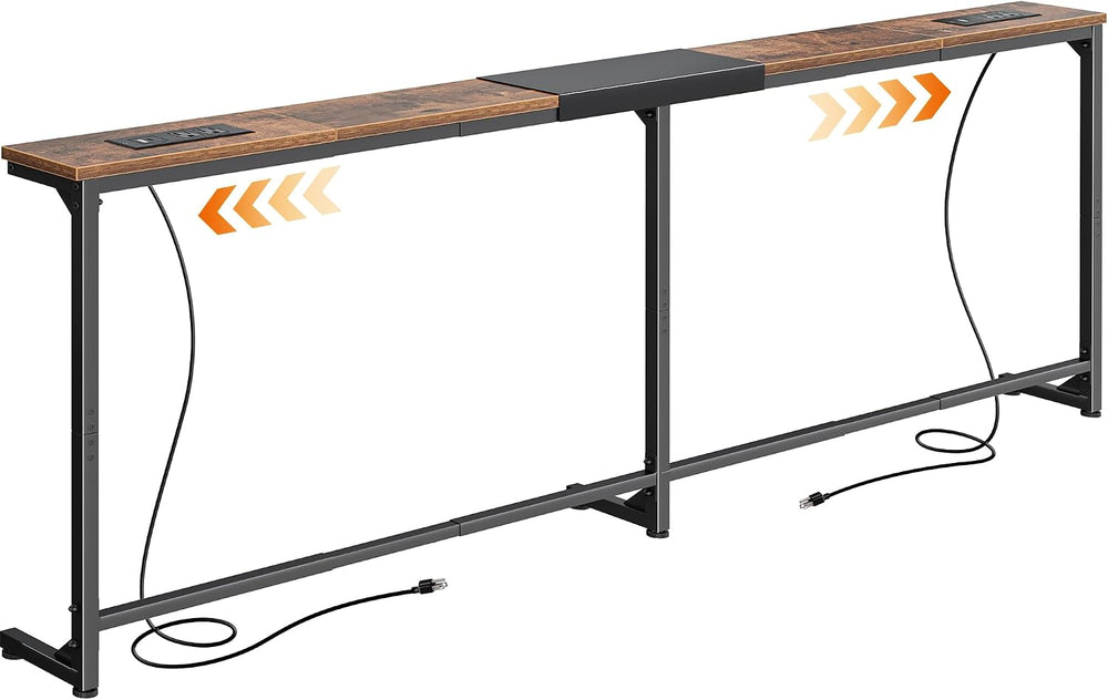 Huuger 63.4-78.3'' Extendable Behind Couch Table with Outlets, Rustic...