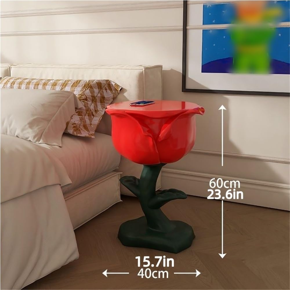 Romantic Rose-Shaped Side Table, Resin Bedside Table with Round Corner, Multi...