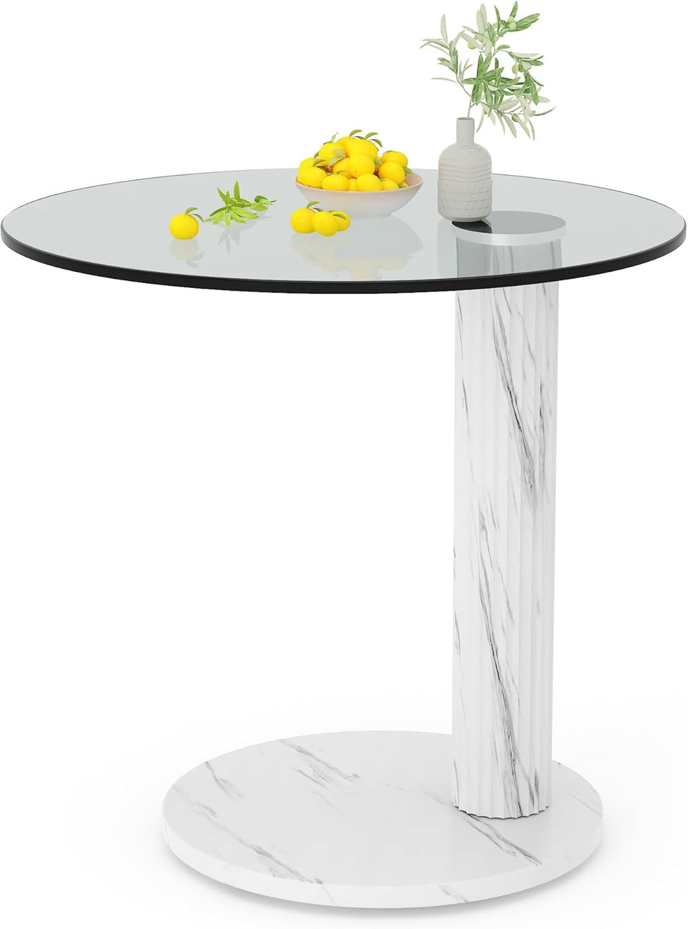 Hooseng Glass Round Coffee Table End Table, 22-Inch Modern Tempered Transpare...