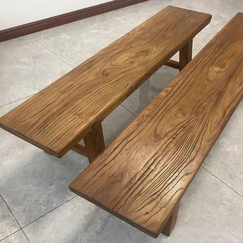 Farmhouse Solid Elm Wood Bench - Handcrafted Asian Rustic Entryway Bench for ...