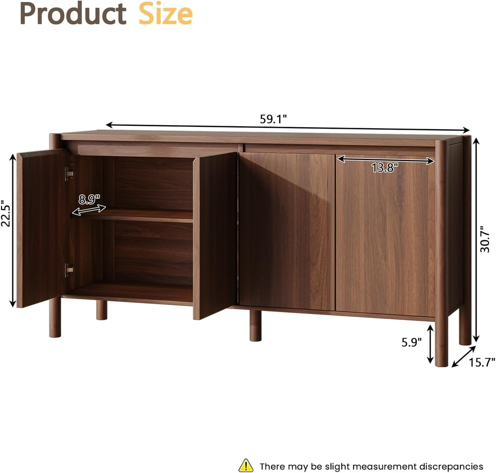 CHUWELL 59" Walnut Sideboard Buffet Cabinet, Mid Century Modern Storage ...