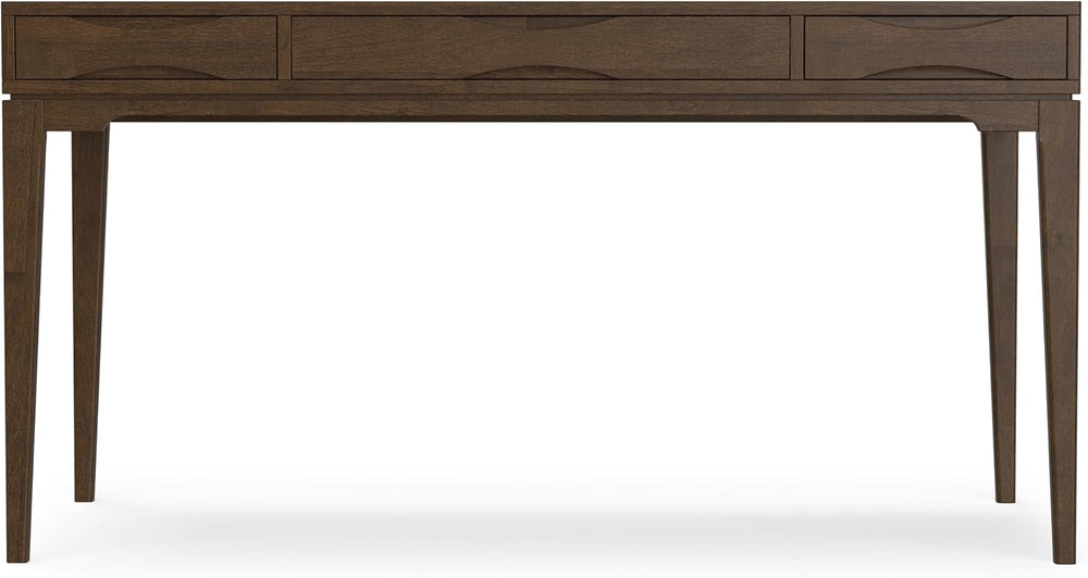 SIMPLIHOME Harper 60" Wide Solid Wood Writing Desk in Walnut Brown