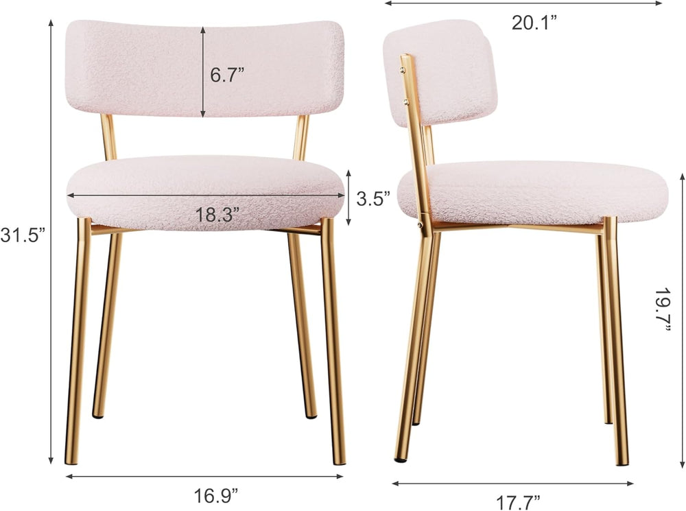 Boucle Dining Chairs Set of 2, Modern Round Upholstered Dining Chairs, Curved...