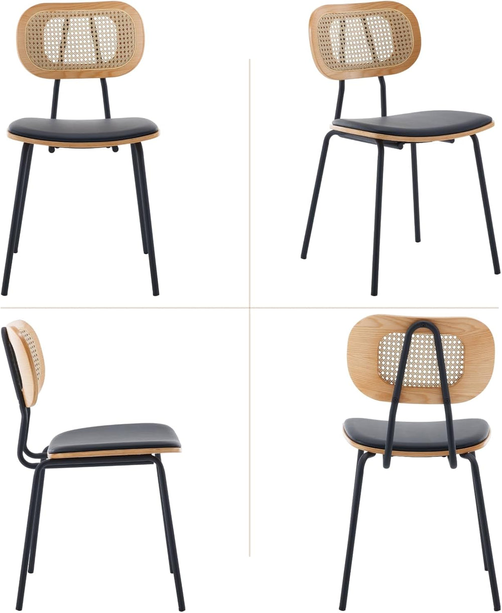 Ya-Home Mid-Century Modern Rattan Cane Back Dining Chairs Set of 4 — PU Leath...