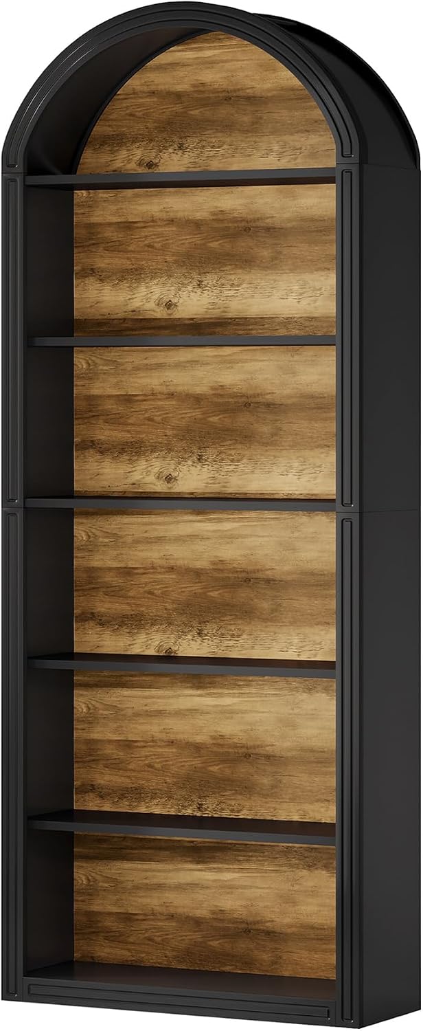 Tribesigns 6-Tier Black Arched Bookshelf, 77.16" Tall Arched Bookcase wi...