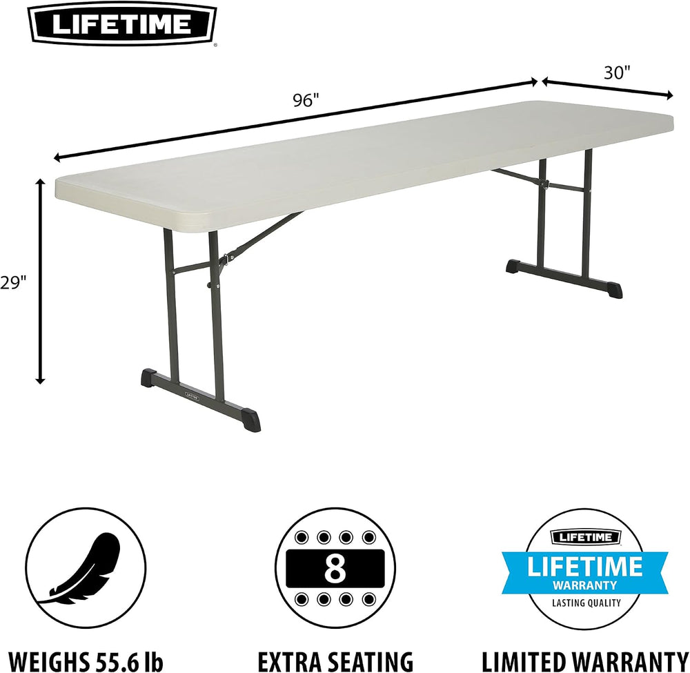 LIFETIME 880250 Professional Grade Folding Table, 8 ft, Almond HDPE Top, Bron...