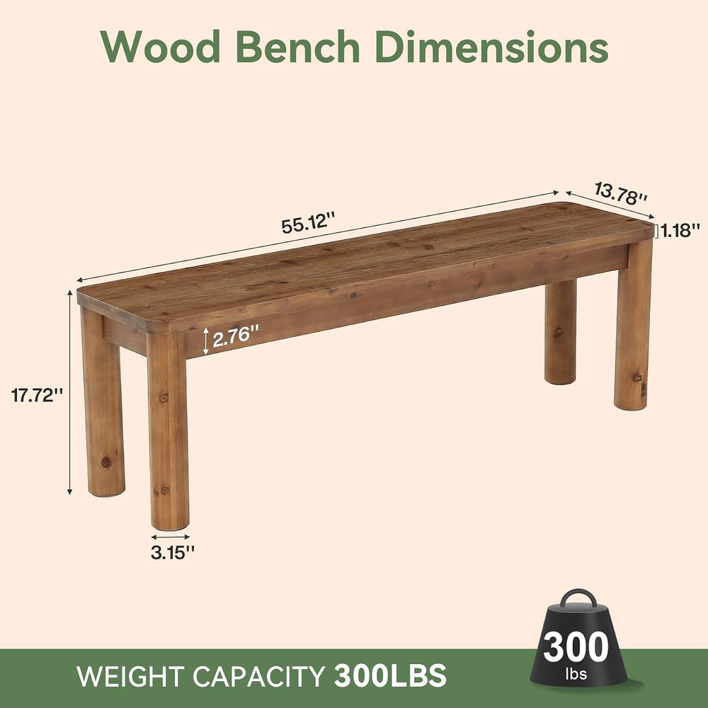 55" Solid Wood Entryway Bench | Farmhouse End of Bed Bench, Indoor Dinin...