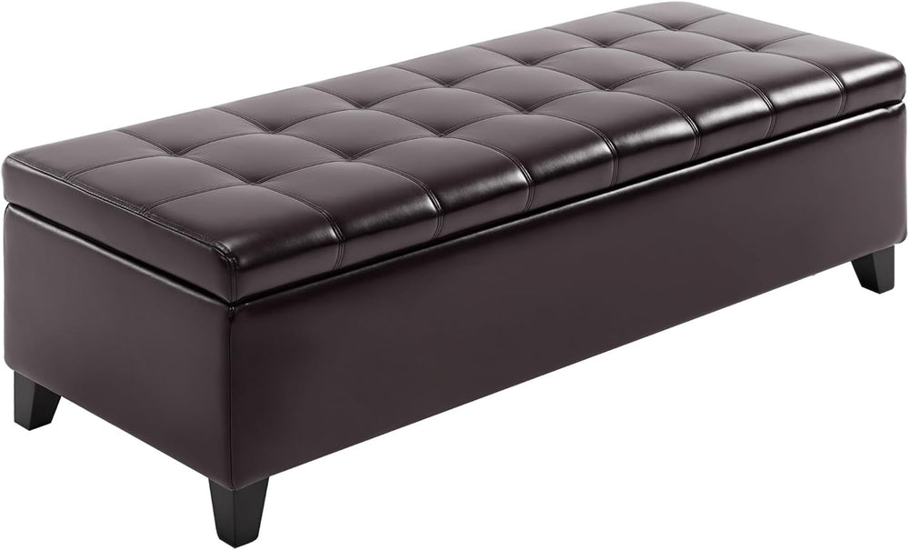 Versatile Storage Ottoman with Upholstered Soft-Touch Fabric Top and Sturdy W...