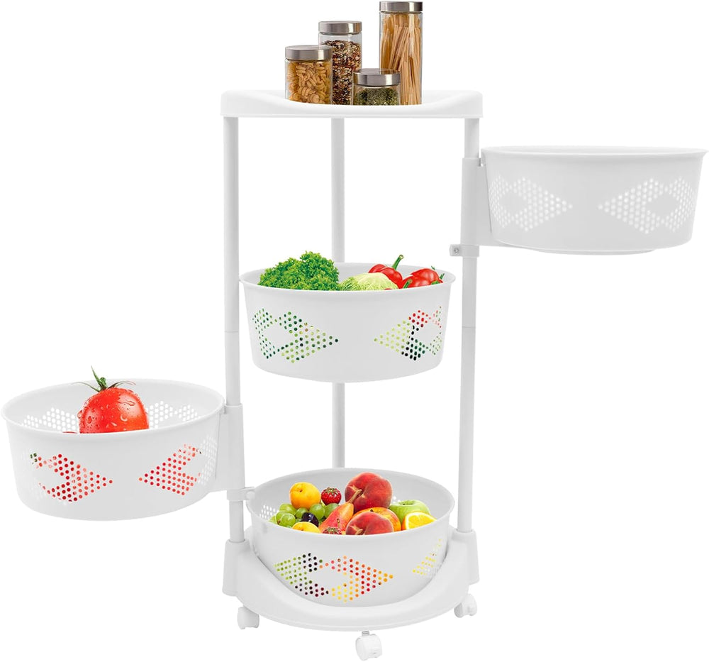 3-Tier Rotating Storage Rack with Wheels, Storage Tower with Baskets, 360° La...
