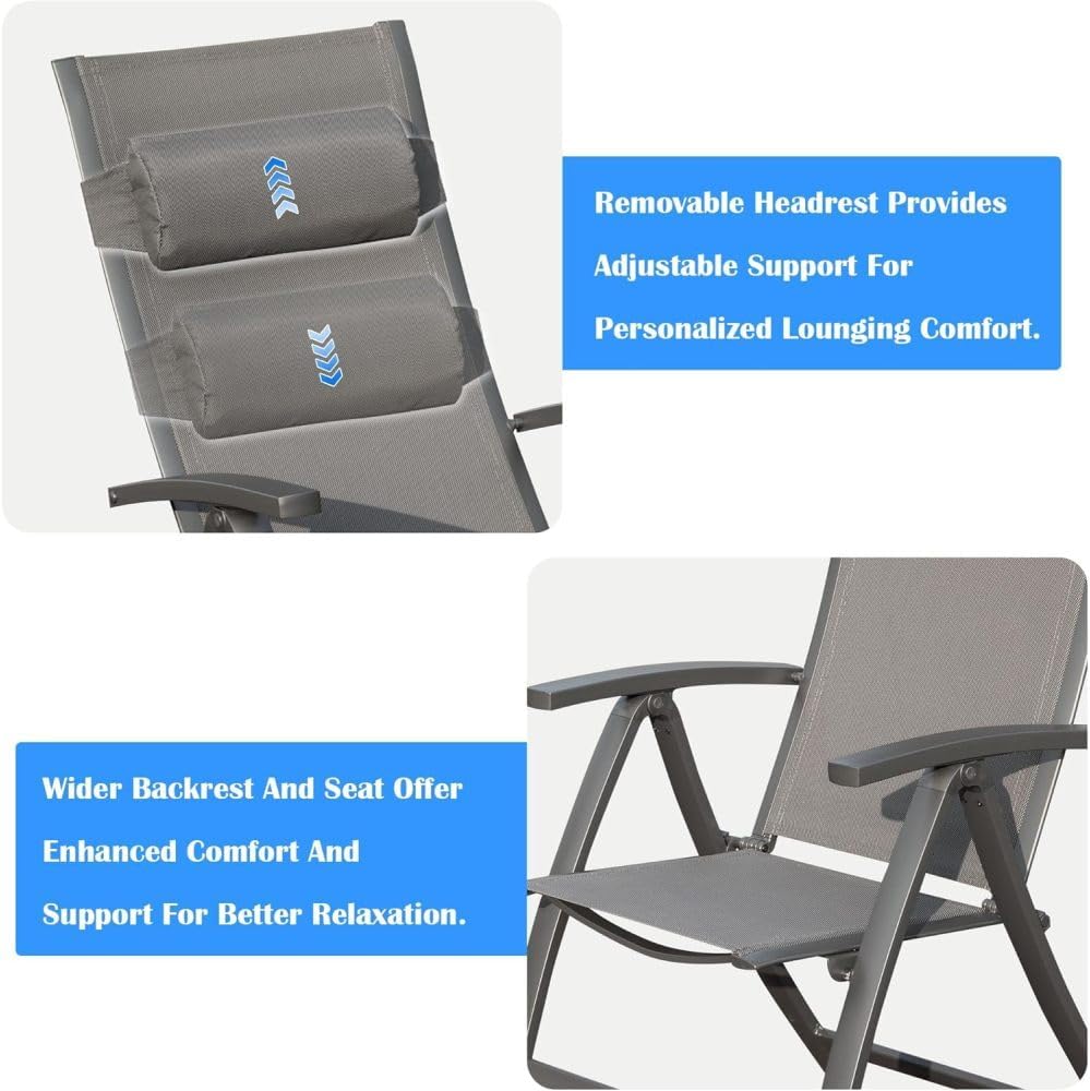 Folding Patio Chair with Textilene Seat and Aluminum Frame for Camping, Beach...