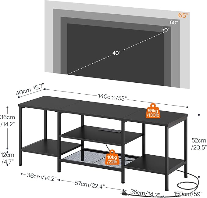 HOOBRO TV Stand with Power Outlets to 65 Inches, TV Console Table with Open S...