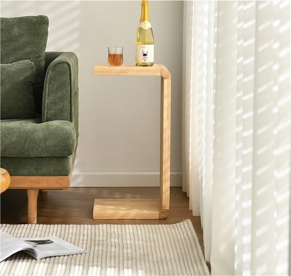 C Shaped End Table - Solid Wood Sofa Side Tables for Living Room & Home O...