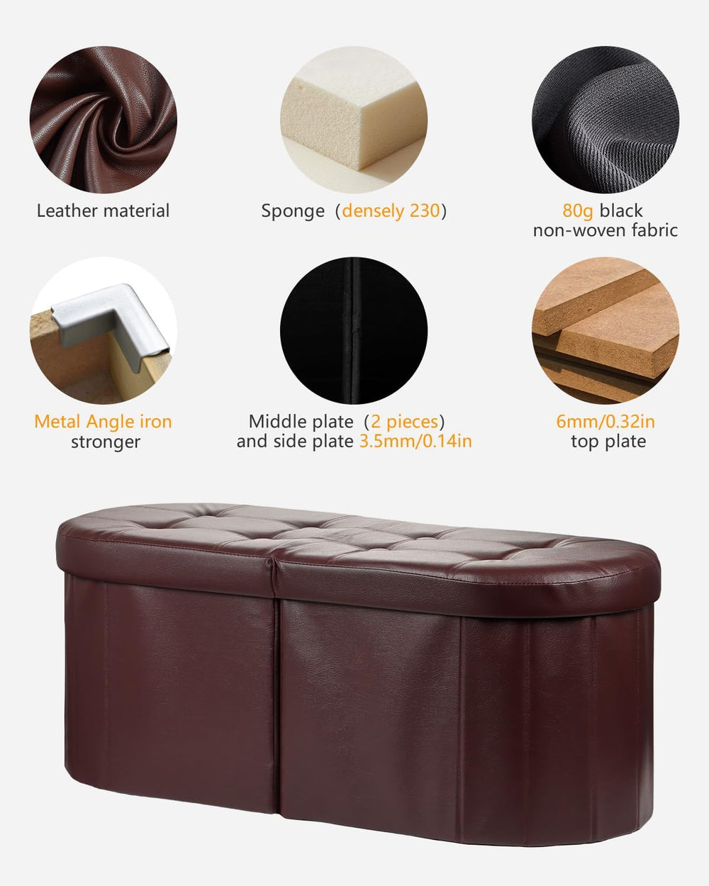 AmasSmile Storage Ottoman Bench, Foot Rest with Partitioned Storage in a Oval...