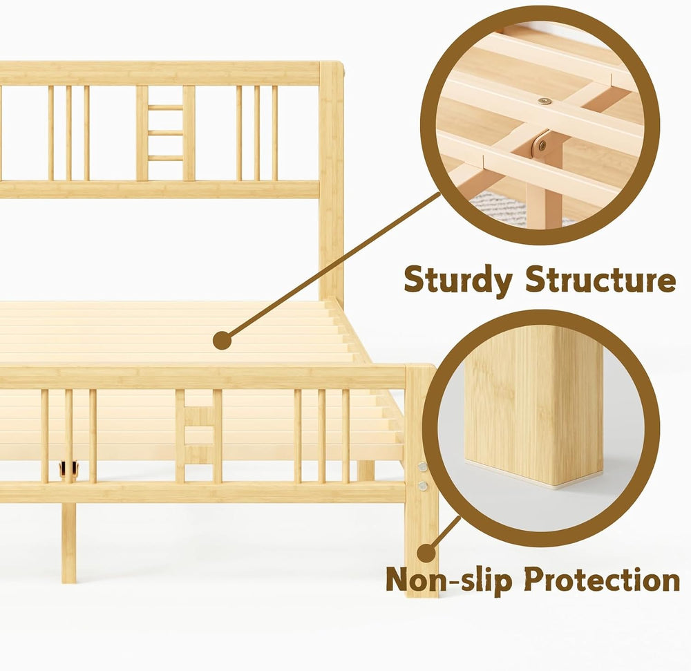 10 Inch Bamboo Queen Size Bed Frame with Headboard and Footboard