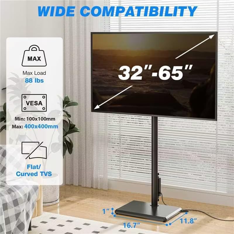 Rfiver Swivel Floor TV Stand with Power Outlet for 32-65 inch TVs, Height Adj...