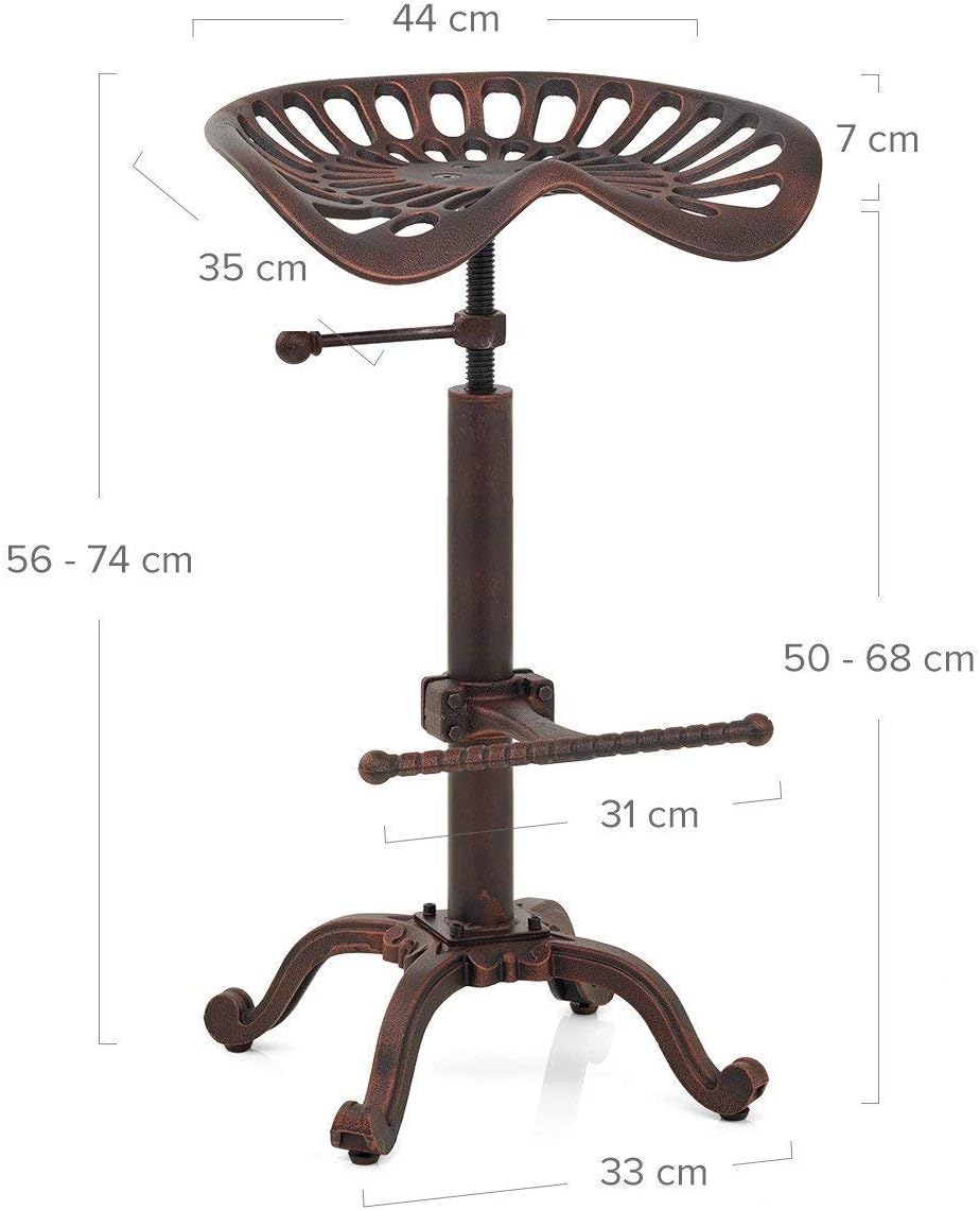 Rustic Industrial Bar Stool - Cast Iron Tractor Stool Adjustable Height Swive...