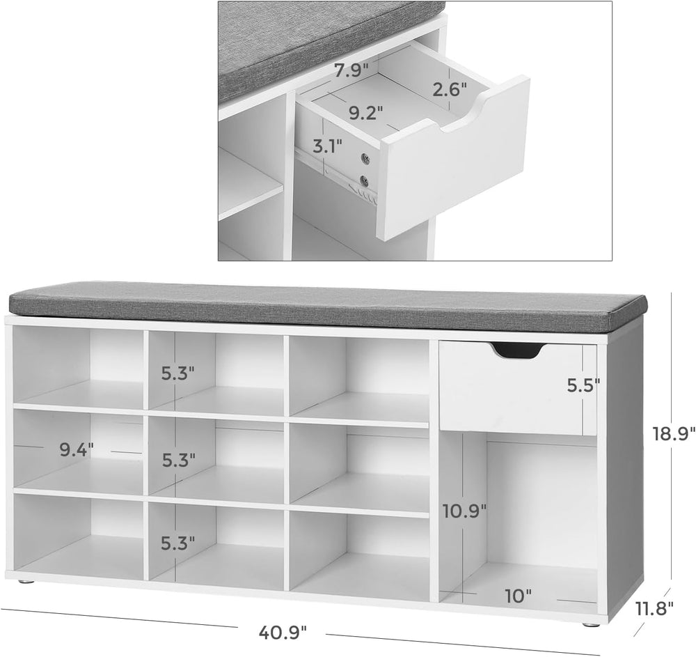 VASAGLE Shoe Bench with Cushion, Storage Bench, 10 Compartments | Entryway Be...