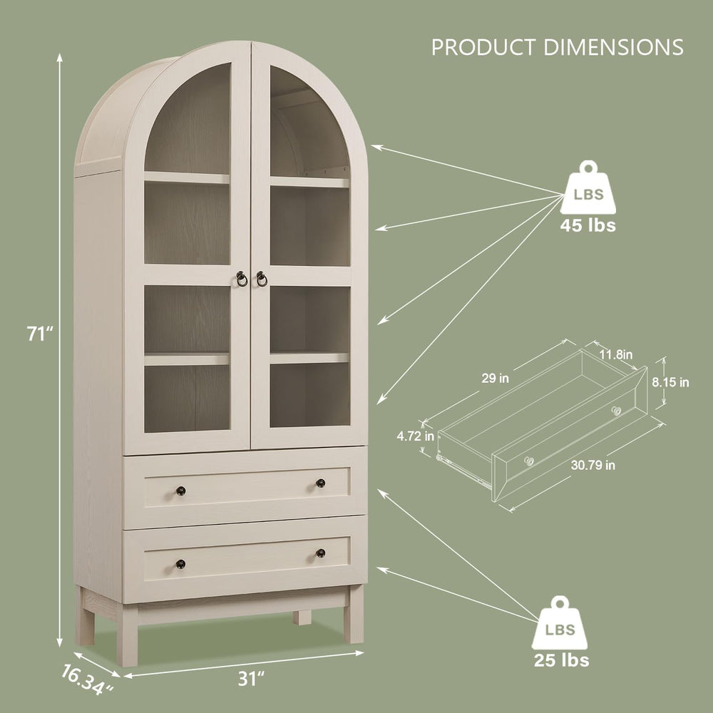 IFGET 71" Tall Arched Kitchen Pantry, Kitchens Storage Cabinets, Cream