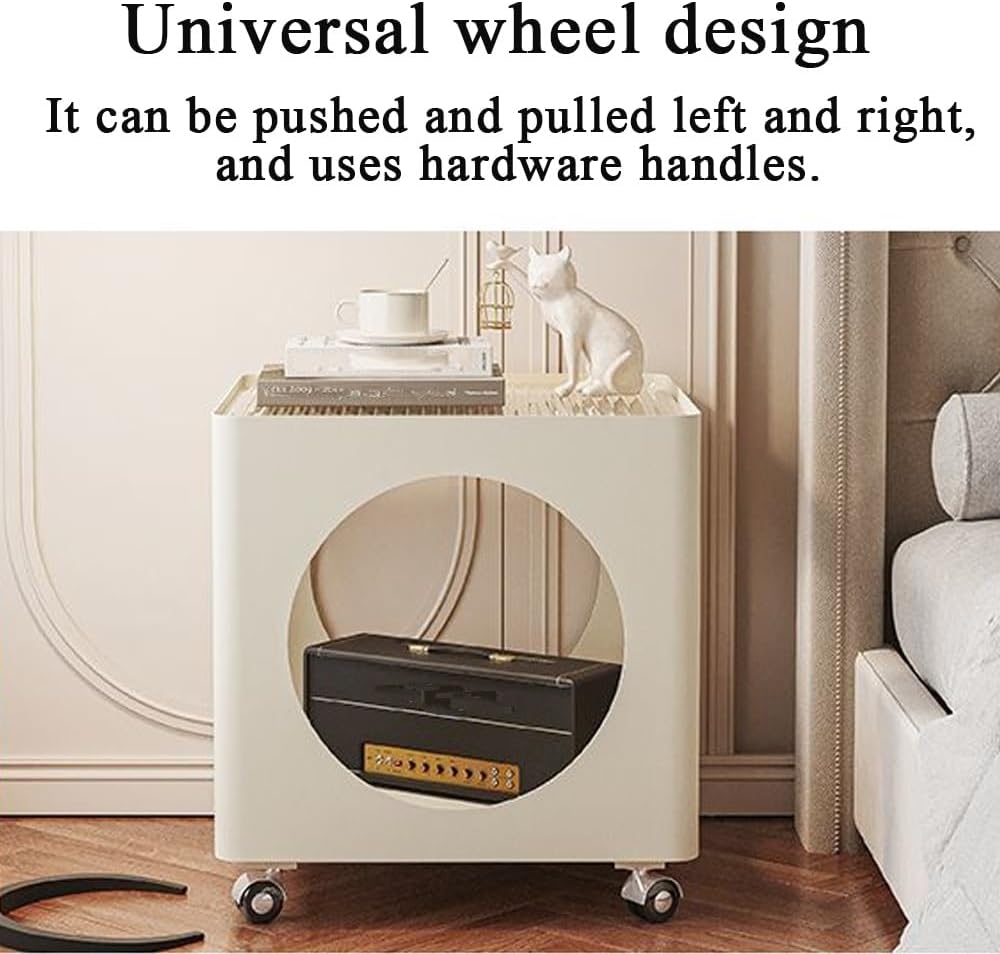 Rolling Side Table with Storage, Metal Frame Square Coffee Table, Mobile Nigh...
