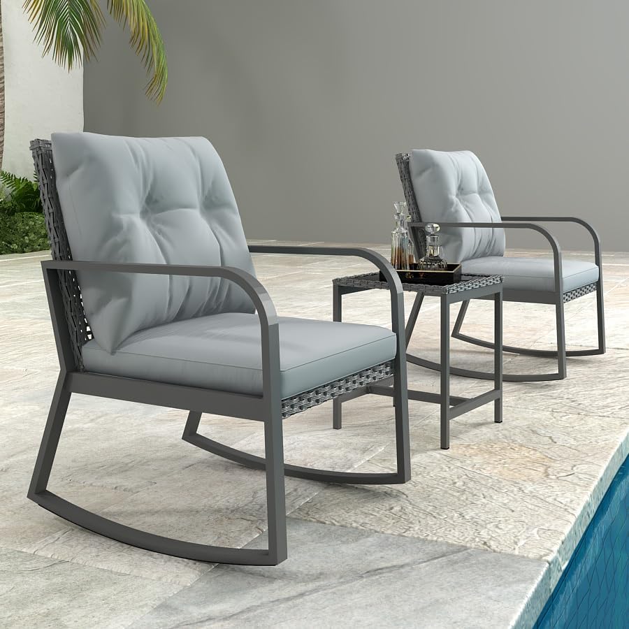 3 Piece Rocking Bistro Patio Set, Outdoor Rocking Chair, Outdoor Bistro Sets ...