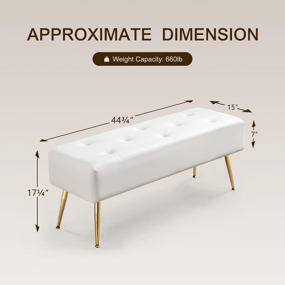 Furnimart Upholstered Tufted White Bench Ottoman with Padded Seat, Footrest F...