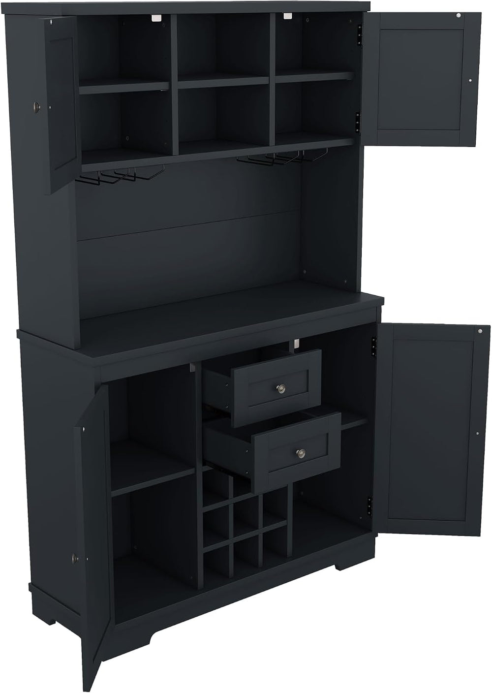 Coffee Bar Cabinet with Storage, 9-Grid Wine Rack & Drawers, Farmhouse Ki...