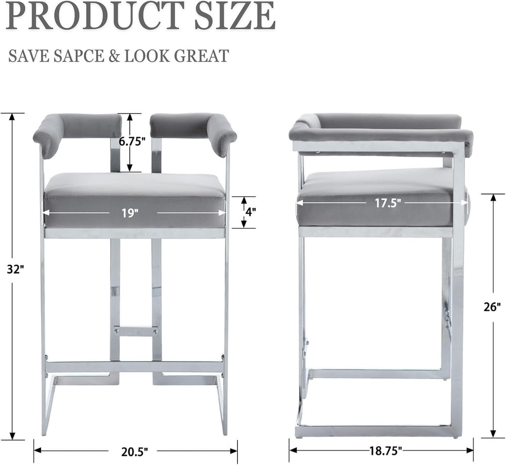 DUOMAY Modern 26" Bar Stools Set of 4 | Velvet Upholstered Counter Heigh...