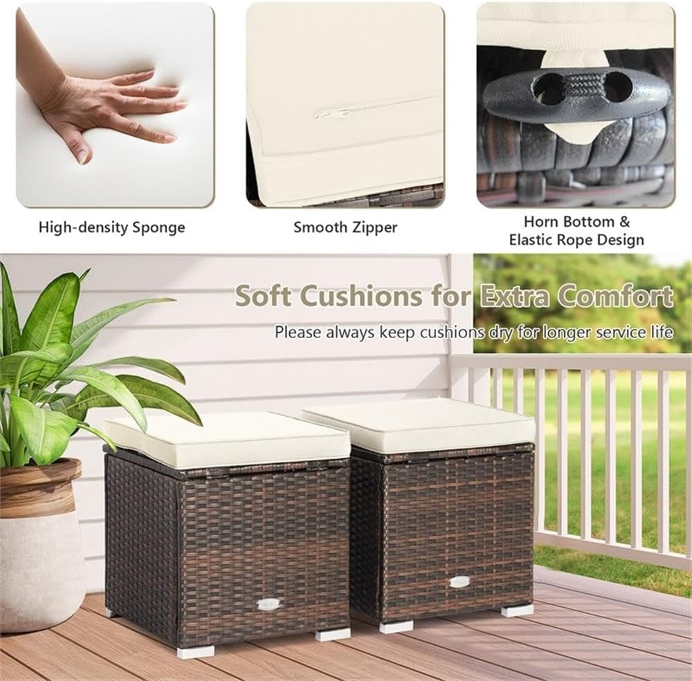 Pemberly Row 2PCS Patio Rattan Ottoman Seat with Storage, Off White, Durable ...