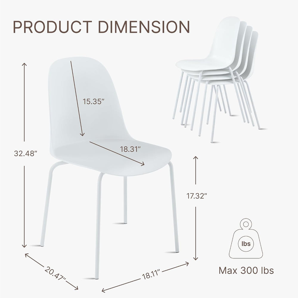 KISLOT Dining Chairs Set of 4, Plastic Outdoor Dining Room Chairs with Metal ...