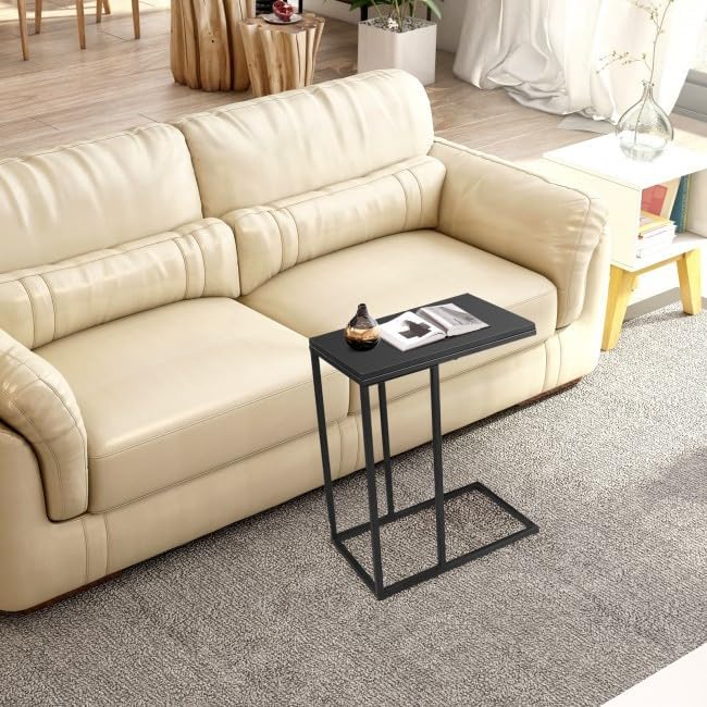 Minimalist C-Shaped End Table – 20.5x15.7x23.6in, Load-Stable Steel & MDF...