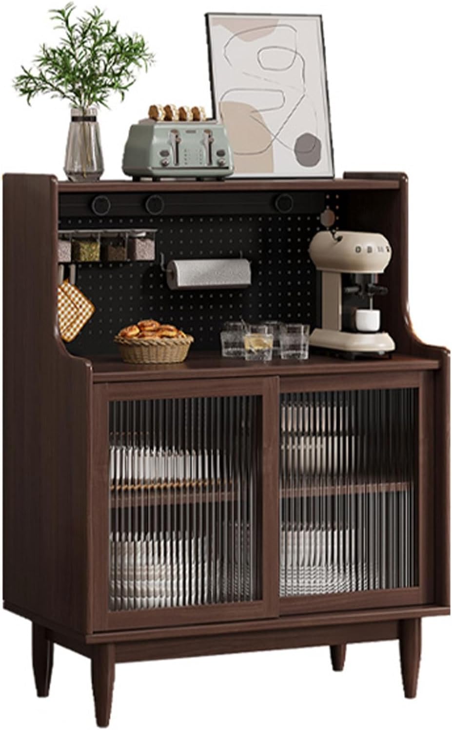 Cabinet with Doors Storage & Adjustable Shelves, Farmhouse Kitchen Pantry...