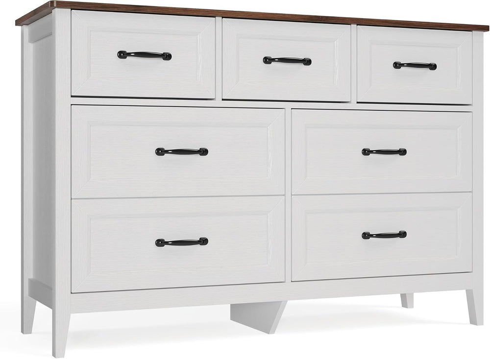 Gizoon Farmhouse 7 Drawers Dresser, White Chest of Drawers