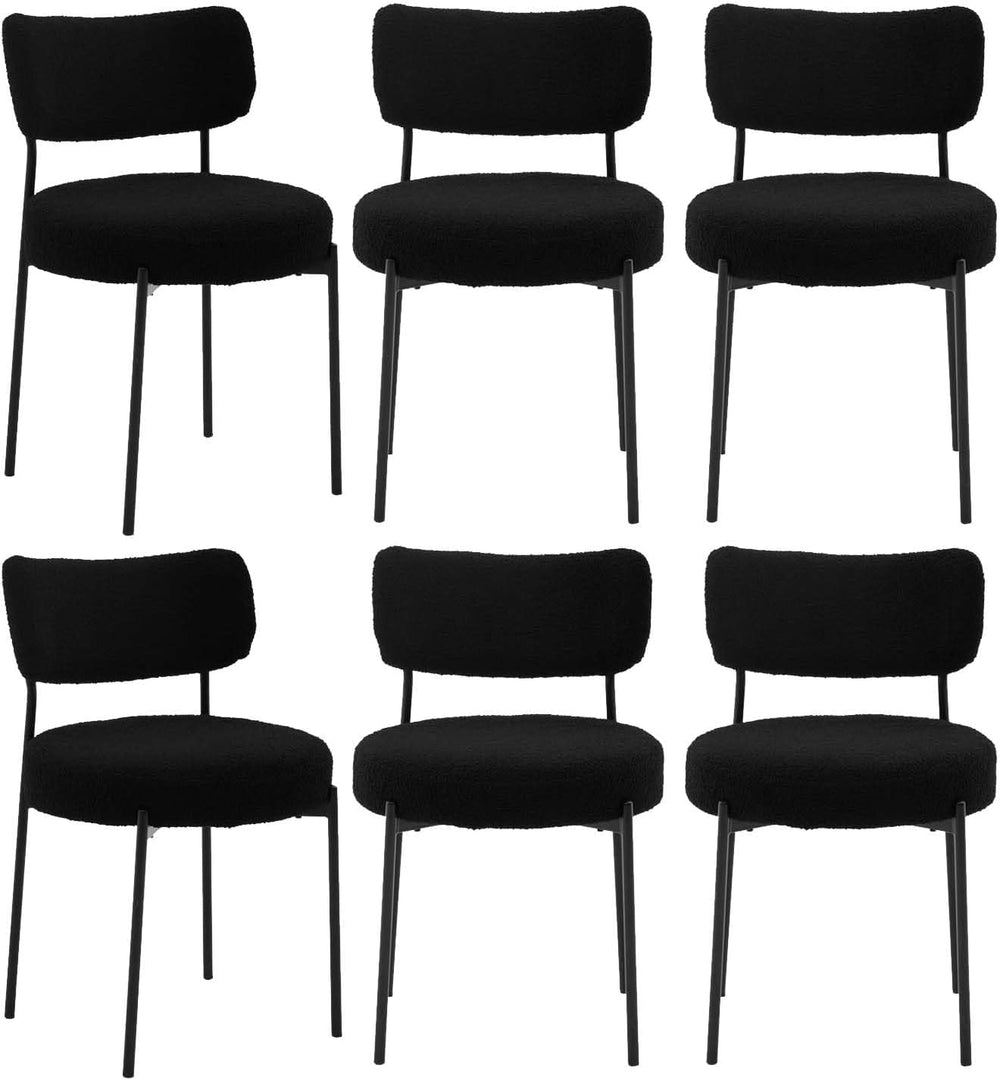 Boucle Dining Chair Set of 6, Mid Century Modern Upholstered Kitchen Chairs w...