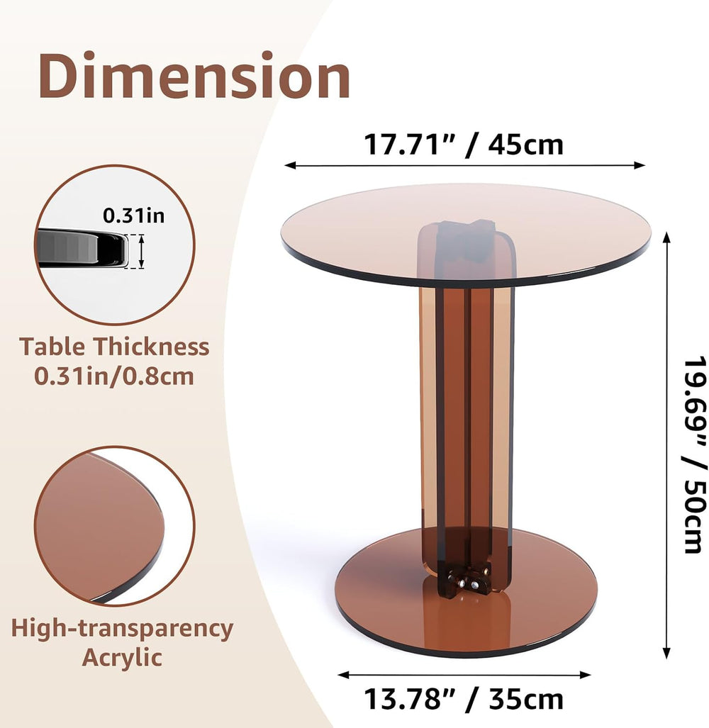 Round Acrylic Side Table, Modern Accent End Table, Minimalist Bedside Night S...