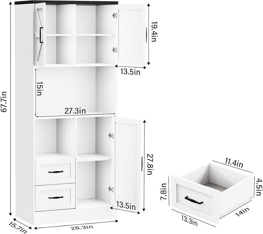 Bigbiglife Farmhouse Kitchen Pantry Cabinet with LED Lights and Power Strip, ...