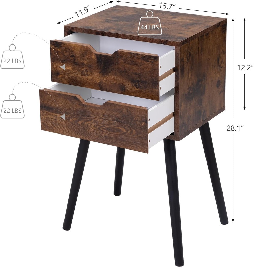 JAXPETY End Tables Set of 2, Night Stand with Drawers, Bedside Tables with So...