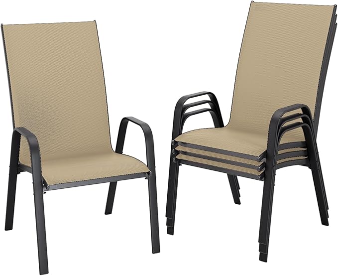 JEAREY Patio Dining Chairs Set of 4, Outdoor Stackable Dining Furniture Set, ...