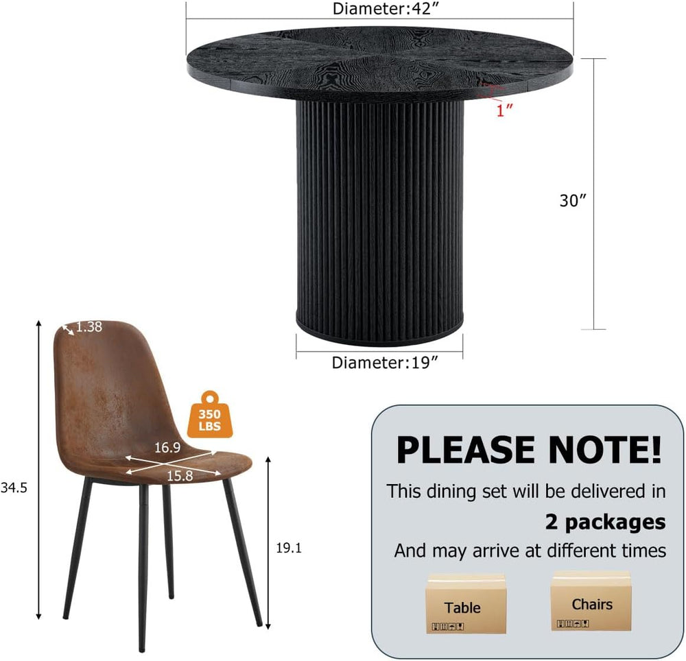 Round Dining Table Set for 6, Black Kitchen Table Set for 6 with 42''...