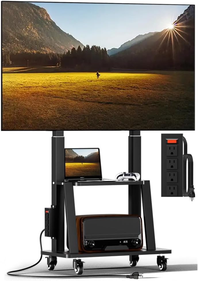 Rolling TV Stand with Power Outlet for 32 to 65 70 75 83 inch TV | Easy Insta...