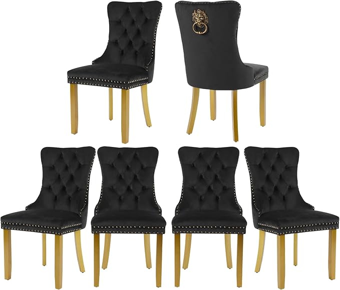 Velvet Dining Chairs Set of 6, Upholstered Dining Room Chairs with Lion Head ...