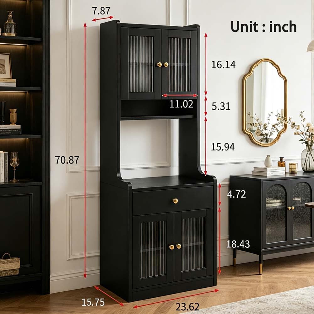 71" Kitchen Pantry Hutch Storage Cabinet with Microwave Stand, Farmhouse...