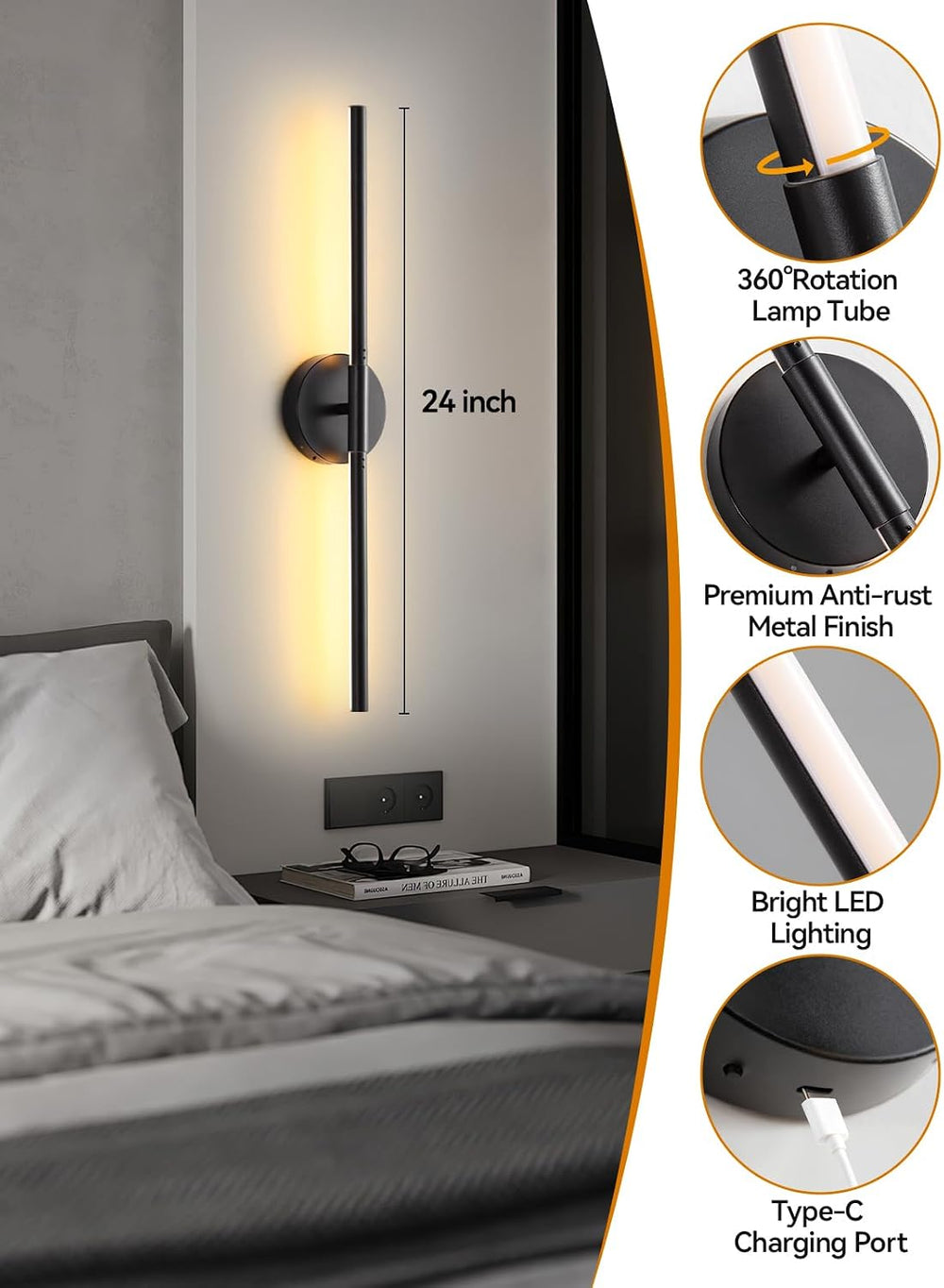 Battery Operated Wall Sconces Set of 2, Remote & Touch Control
